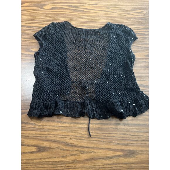 Black knitted sequined short flared open front cardigan - Picture 2 of 4
